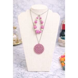 Purple Jewelry Set | Filigree Pendant Necklace + Beaded Bracelet